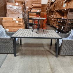 8 Piece Outdoor Patio Dining Set with Rectangle Table, Small Side Table and 6 Wicker Patio Dining Chairs