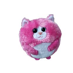 Ty Beanie Ballz Tumbles Pink White Kitty Cat Plush Round Bean Bag 5"
