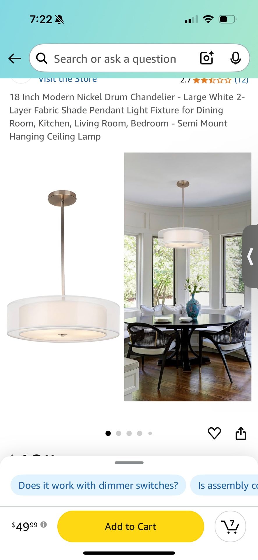 New In Box Large White Chandelier, Light Fixture, Silver Lamp