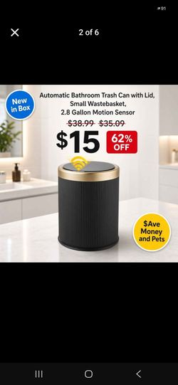 Automatic Bathroom Trash Can with Lid,Small Wastebasket Gold Black 2.8 Gallon Motion Sensor Trash can 2 Available