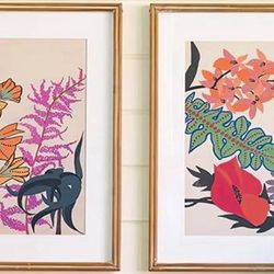 Set of 2 Framed Floral Prints Under Glass  19" W x 1" D x 24" H 