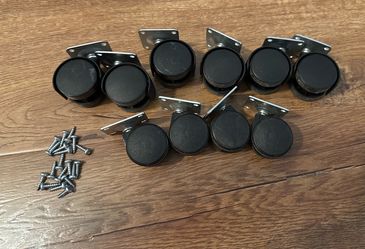 Set of 10 - 1.56" & 1.71 Dia. Black Caster Wheels for Cabinets and furniture