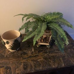 Decorative pots one with artificial greenery