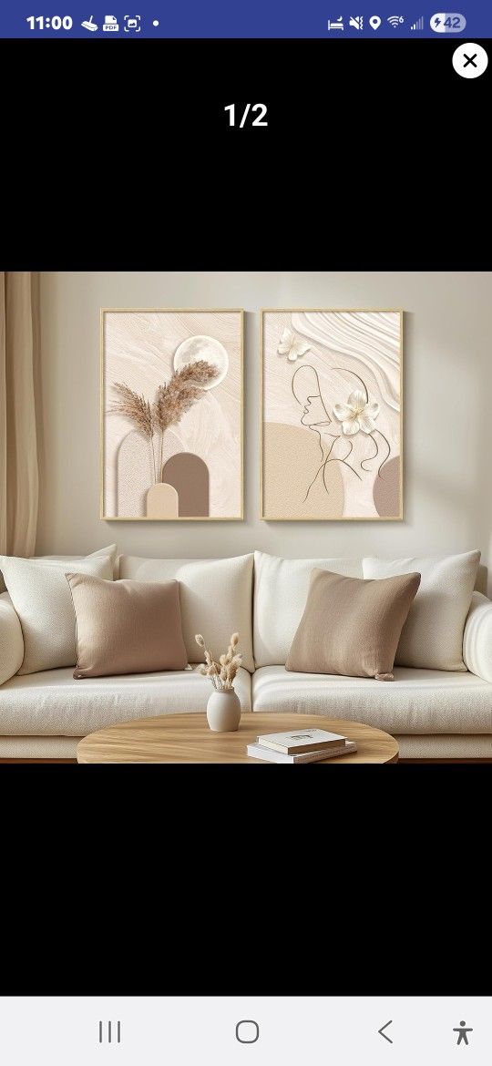Large Framed Brand New Neutral Abstract Wall Art Set Of 2 Pieces