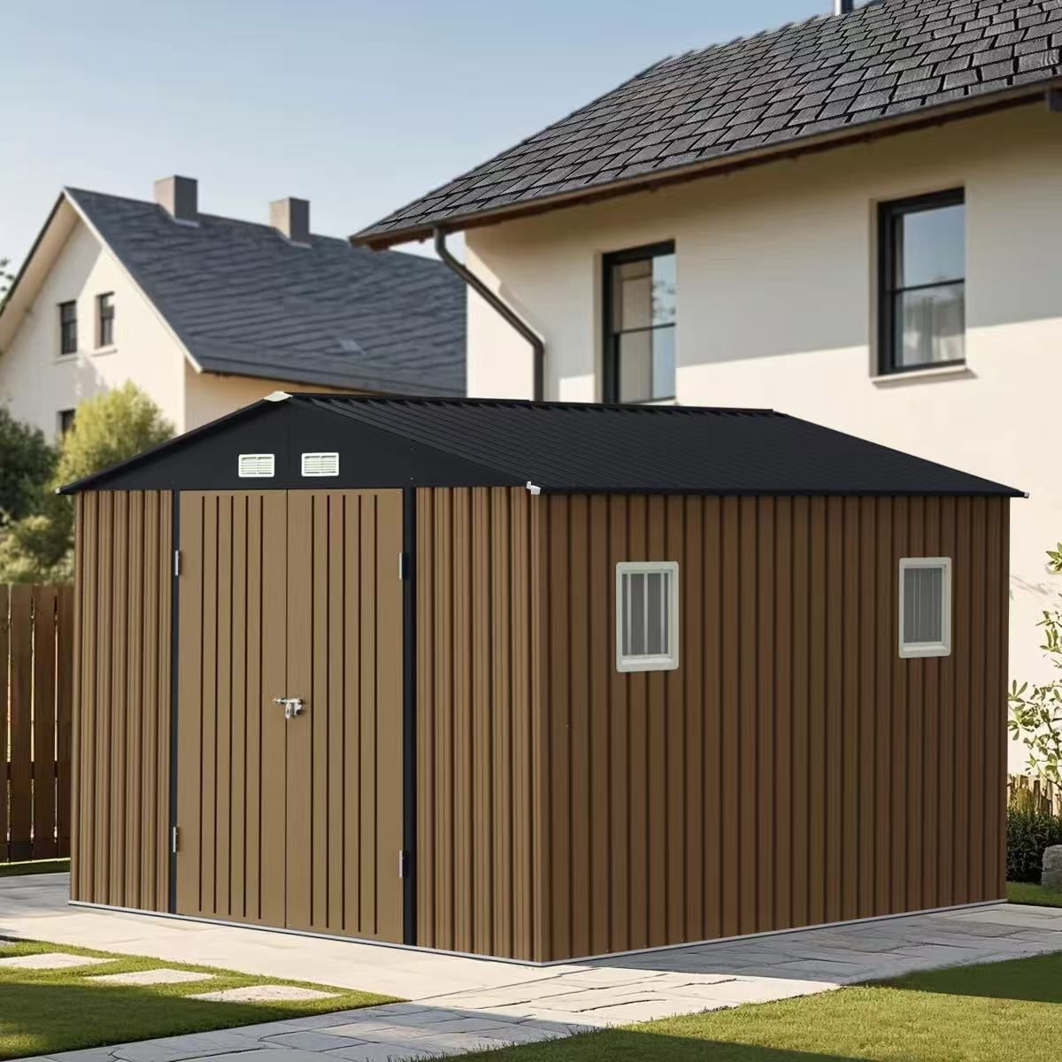 Outdoor Metal Storage Shed with Windows 10ftx12ft