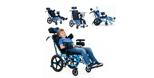 WCZYMX Pediatric Wheelchair - Full Reclining Transport Chair for Kids (Blue)