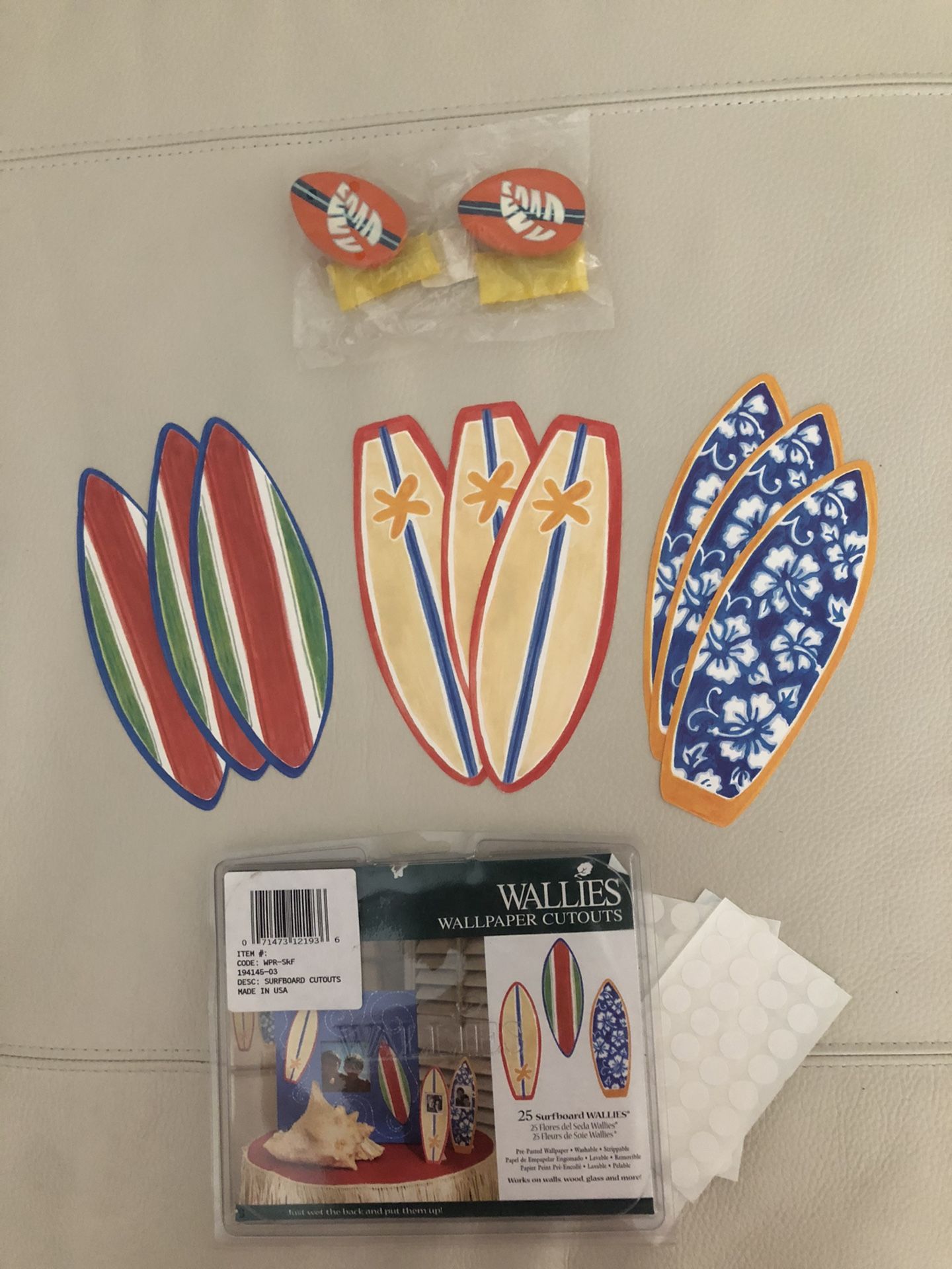 Surf board theme decor- Wallies and drawer handle set