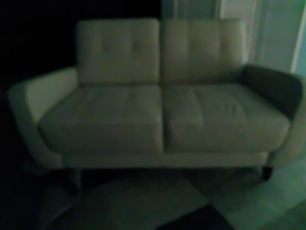 White/Cream Loveseat &/Or Wooden Table Set