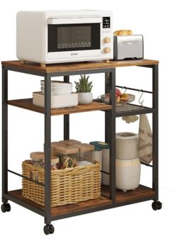Kitchen Microwave Cart, Microwave Stand, Small Kitchen cart, Bakers Rack Table Coffee Bar Cart with Wheels, Rolling Shelf for Office, Living Room, Bal