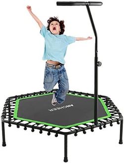Trampoline Fitness Indoor/Outdoor Adjustable Handlebar & Elastic Rope System for Kids/Adults (Maximum Load: 220 lbs)