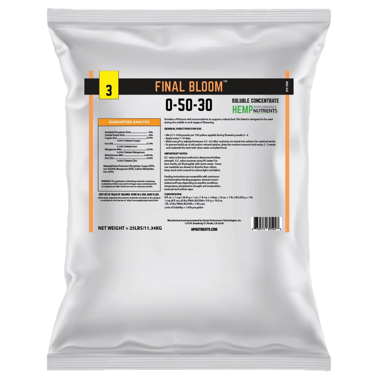 0-50-30 Final Bloom – 25 lb Bag | High PK Formula for Late-Stage Bloom Support