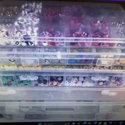 Large Group Of Seven Containers Of Beads, Etc. Items For Crafting