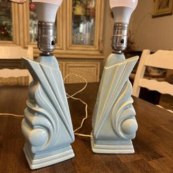 Vintage Mid Century, Baby Blue Table Lamps Ceramic China