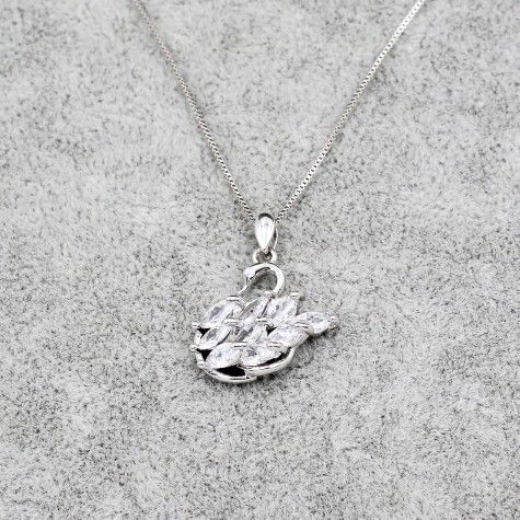 Sterling silver swan crystal pendant necklace