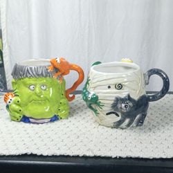 VTG JC Penny Home Collection Frankenstein Halloween "MUMMY" 5" Coffee Mugs RARE