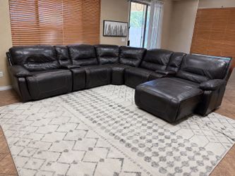 7 piece leather reclining chaise sectional