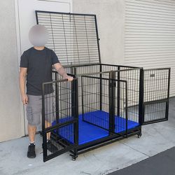 (New) $280 X-Large 49” Heavy-Duty Folding Dog Cage 49x38x43” Two-Door Crate Kennel w/ Divider