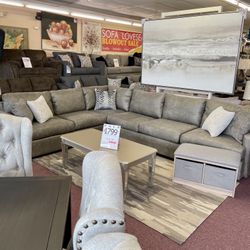 🇺🇸HUGE Blowout Furniture Sale!🇺🇸 Brand New Oversized Gray Sectional W/ Designer Accent Pillows Included! $50 Down Takes It Home Today!