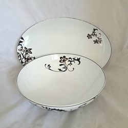 Mikasa Chocolate Swirl 14" Oval Serving Platter & 10" Salad Serving Bowl * Excellent Condition * Apopka Pick-Up *