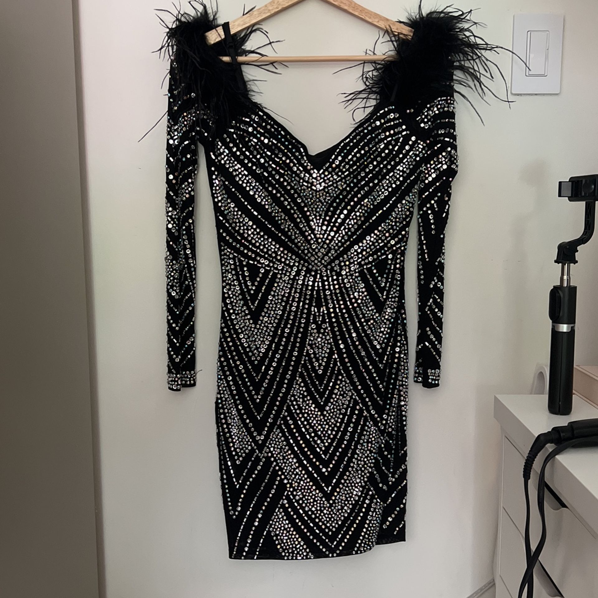 Black Embellished Off The Shoulder Dress