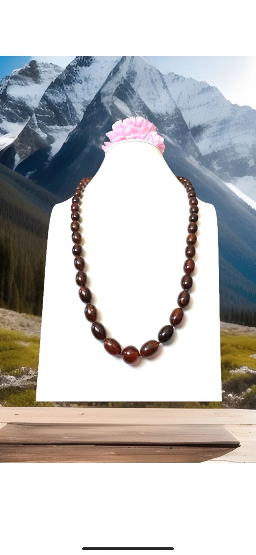 Vintage & Knotted Dark Cognac Color Baguette Shape Amber Bakelite Necklace 26”in & 36grams