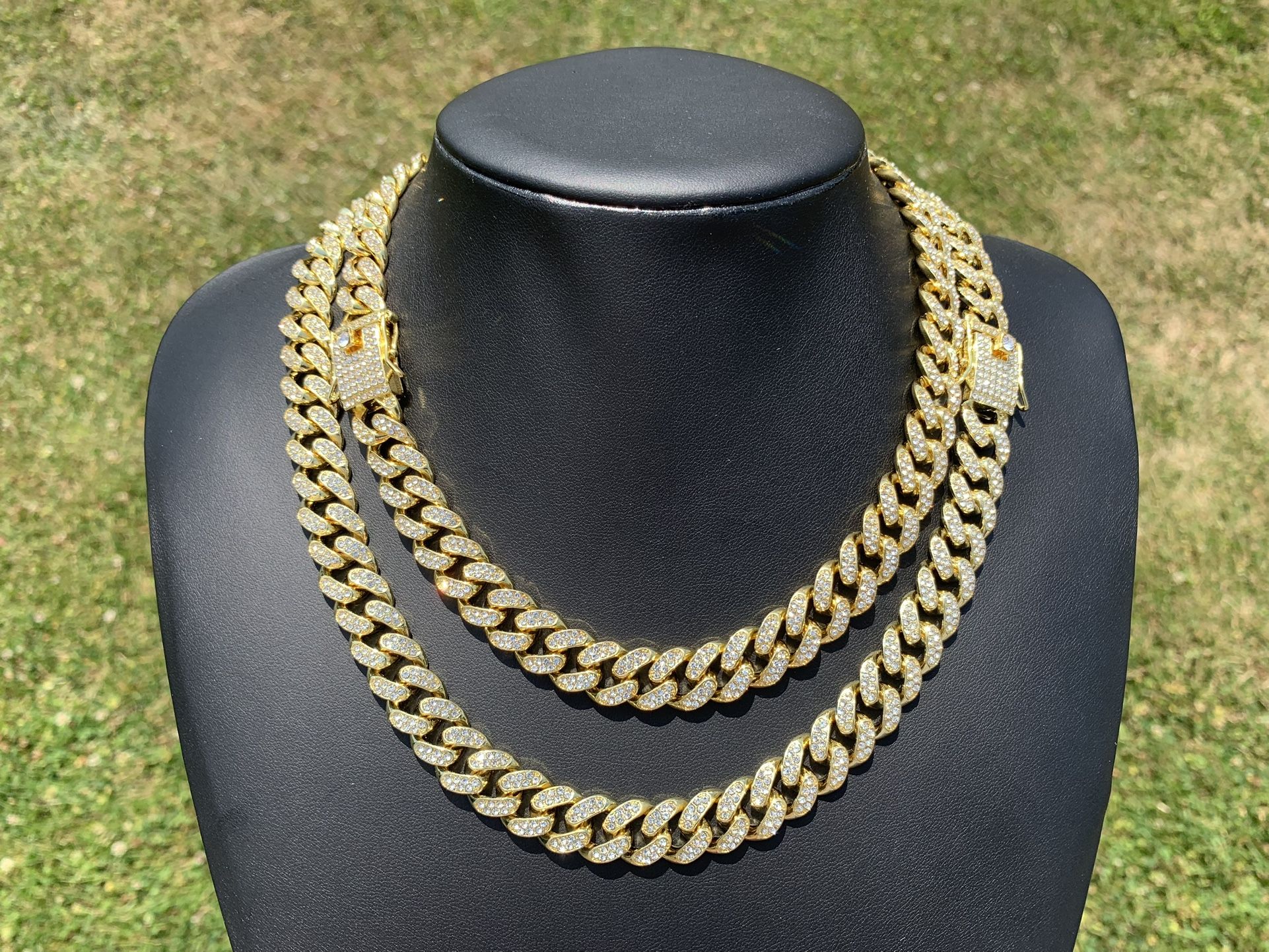 14k Gold Plated 13mm Cuban Link Chain 18” 20” 22” Iced out Premium