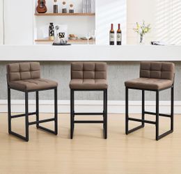 Set of 3 Brown Faux Leather Bar Stools like New