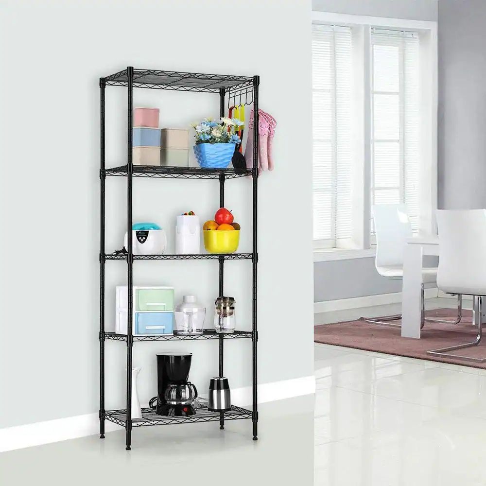 Black 5-Tier Heavy Duty Steel Shelf Rack