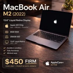 MacBook Air M2 (2022) Midnight – 13.6” – AppleCare+ – $430 FIRM