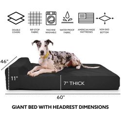 XXL K9 Ballistics Giant Breed Orthopedic Dog Bed - Obsidian Black (7" foam, Rip-Stop, U.S.-made)