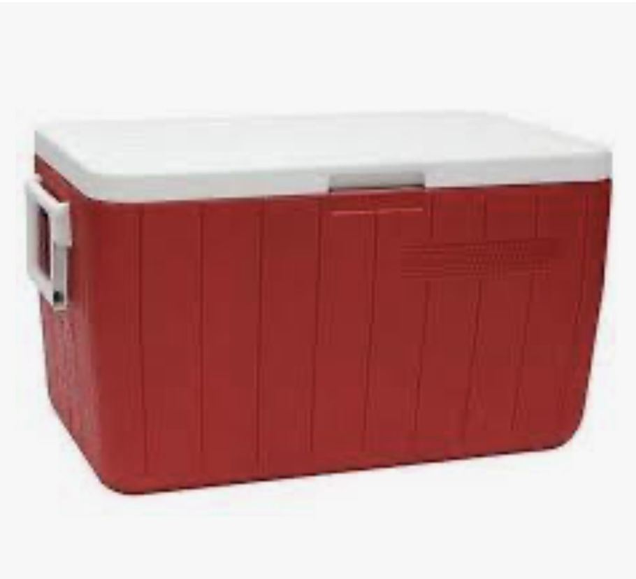 Red Coleman Plastic Cooler 48 Qt