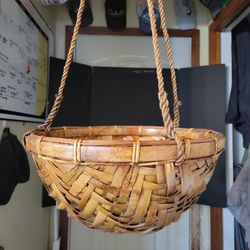 Vintage Large Rattan Wicker Hanging Basket Half Sphere 14.5" Diameter 7" Deep
