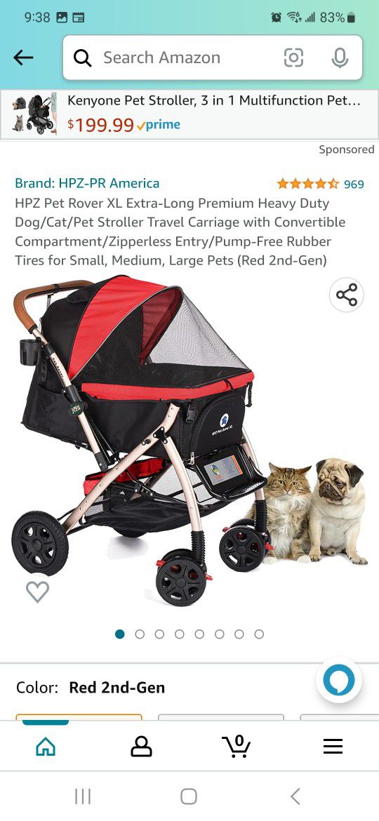 HPZ Pet Rover XL Extra-Long Premium Heavy Duty Dog/Cat/Pet Stroller Travel Carriage with Convertible Compartment/Zipperless Entry/Pump-Free Rubber NEW