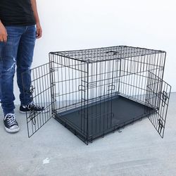 (NEW) $50 Folding 36” Dog Cage 2-Door Pet Crate Kennel w/ Tray 36”x23”x25” 
