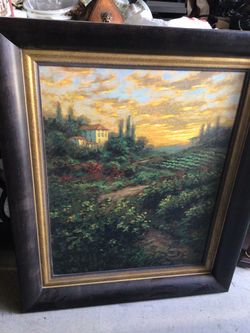 Framed Tuscan Landscape Oil-Painting