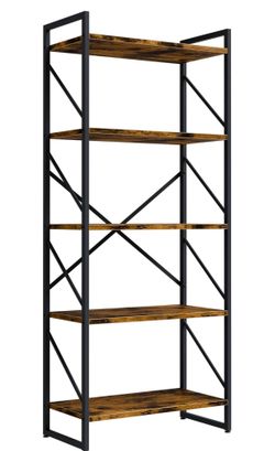 5 Tiers Bookshelf, Classically Tall Bookcase Shelf, Industrial Book Rack, Modern Book Holder in Bedroom/Living Room/Home/Office, Storage Rack Shelves 