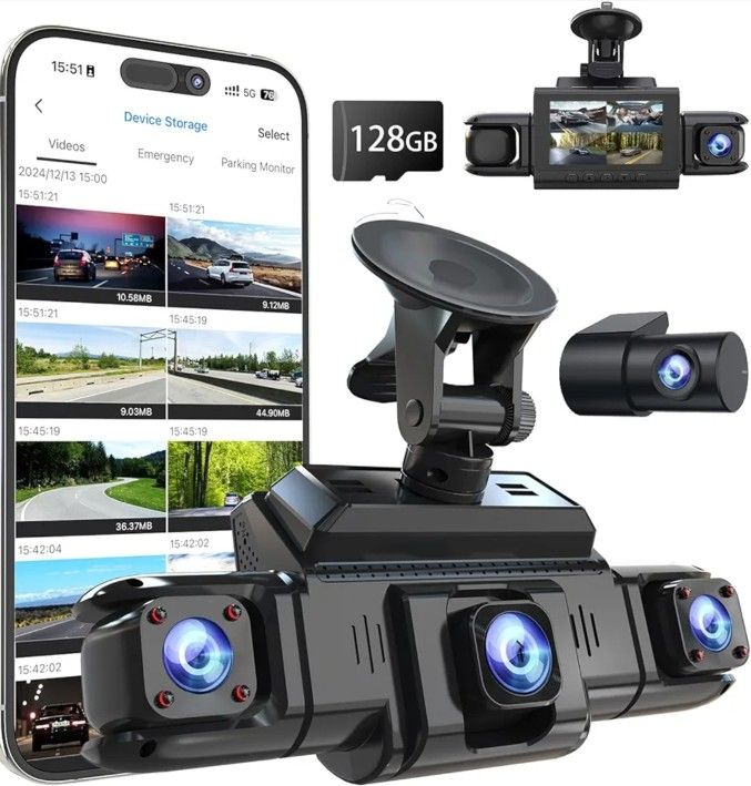 360 View 4 Channel Dash Cam Front and Rear Left Right Inside Camera for Cars, GPS and 5G Band WiFi,