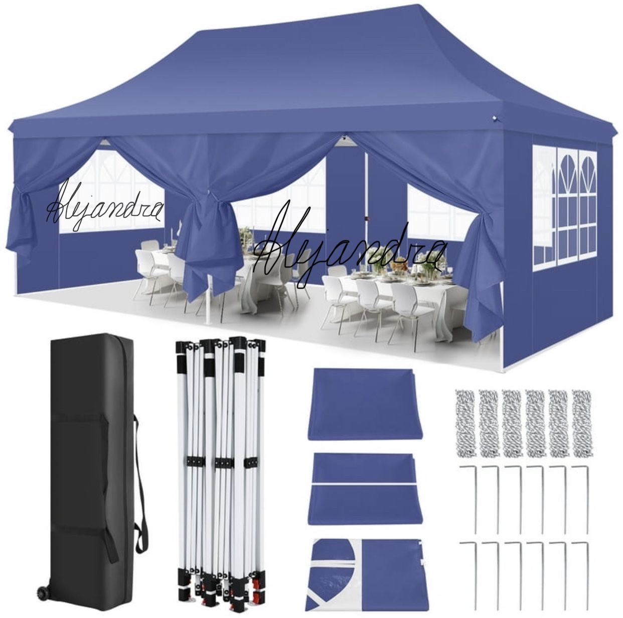 10x20 Easy Up Canopy Gazebo,Carport Canopy Tent  with 6 Removable Sidewalls,Comercial Pop Up Tent for Parties All Weather Waterproof and UV 50+