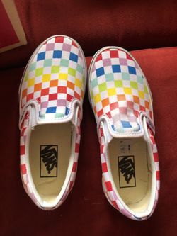 Kids rainbow checkered vans, size 13