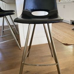 Black Leather Contemporary Counter Stools - Set Of 3