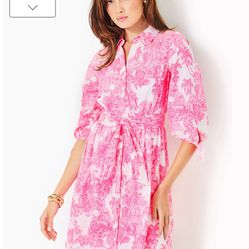 Lilly Pulitzer Pink & White Toile Shirt Dress Size 8