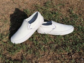 Vans Classic Slip-On Leather Perforated White Mens 9 / Womens 10.5 Sneaker VGC