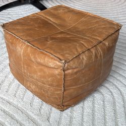 CB2 Brown Leather Pouf