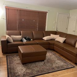 COSTCO Genuine  Top Grain Leather Sectional Couch And Ottoman