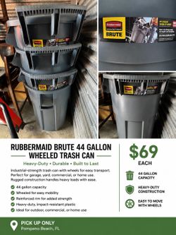 Rubbermaid BRUTE 44-Gallon Wheeled Trash Can – Heavy Duty