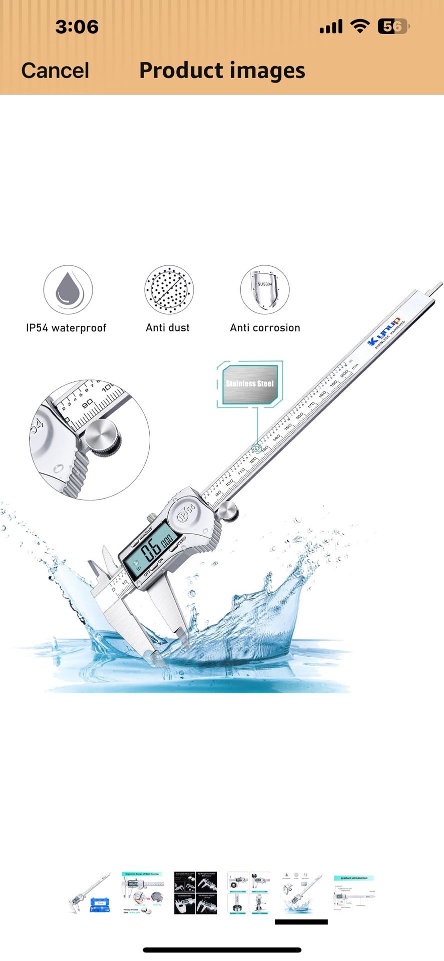 Kynup Digital Caliper, 8 Inch Caliper Measuring Tool with Stainless Steel, IP54 Splash Proof Protection Design, Easy Switch from Inch Metric Fraction,