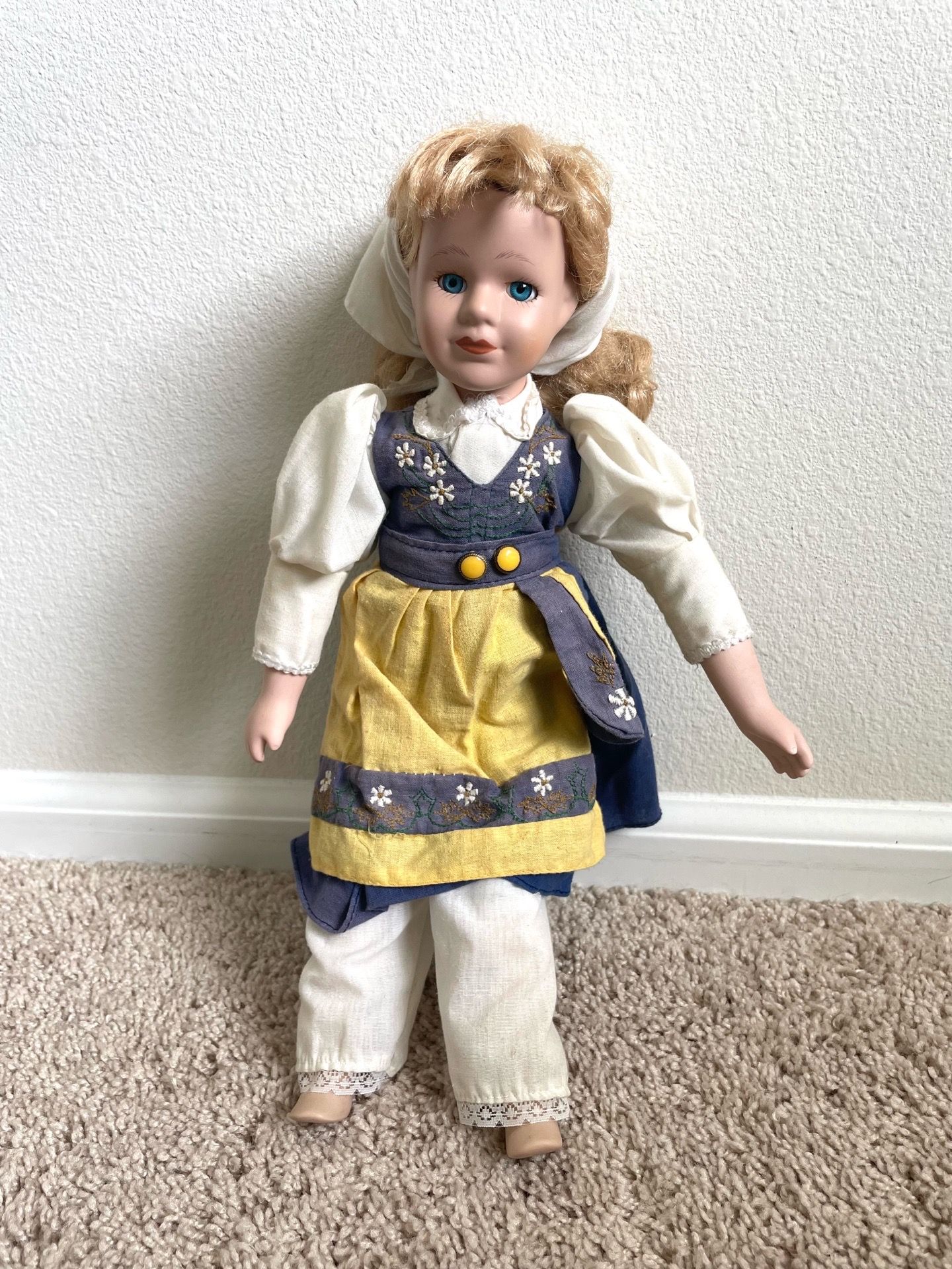 Vintage Scandinavian/Swedish Folk Art Council Porcelain Doll (15” Tall)