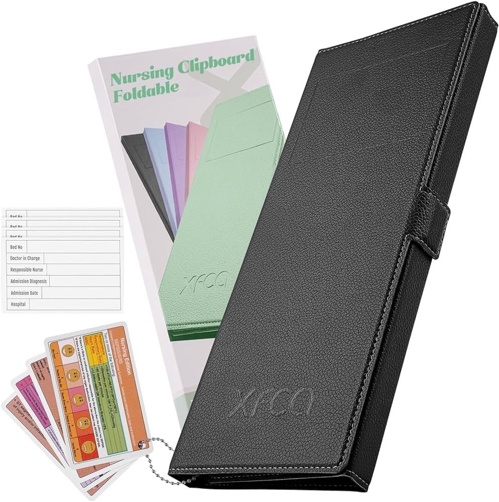 Nursing Clipboard Foldable, Premium Leather Texture, Tri-Fold