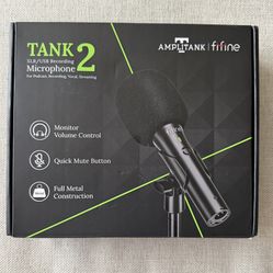 FIFINE USB/XLR Dynamic Microphone for Podcast Recording, Studio Handheld Mic Set with Desktop Stand for Vocal, Voice Over, Streaming, Black-AmpliTank 