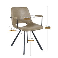 Modern Upholstered Dining Chair With Arms, Performance Fabric Seat, Wood Frame Beige/Brown/Green    